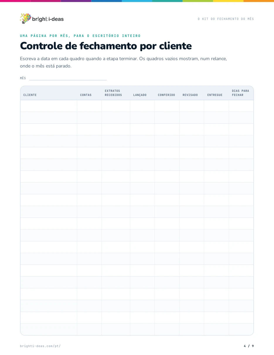 Controle de fechamento por cliente